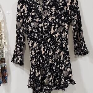 Free People Black and Cream Patterned Romper Shorts